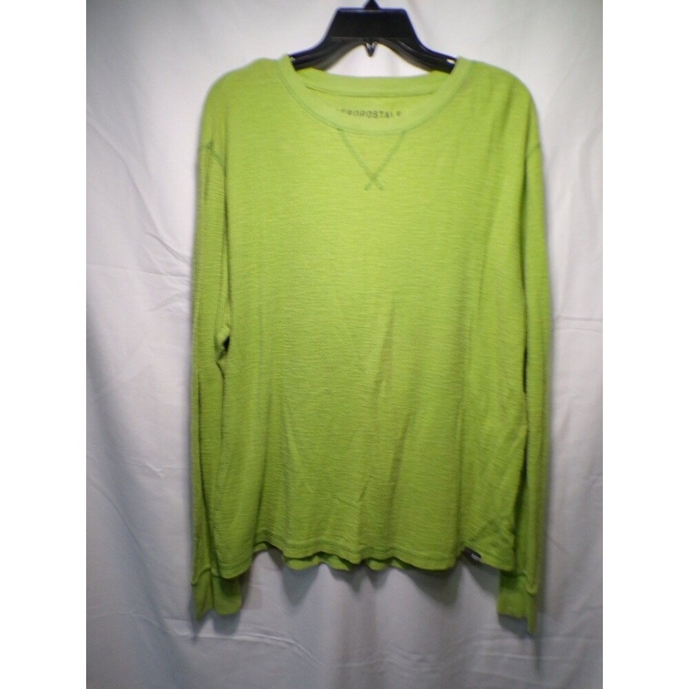 Aéropostale Men's XL Thermal Shirt Lime Green Waffle Knit Long Sleeve